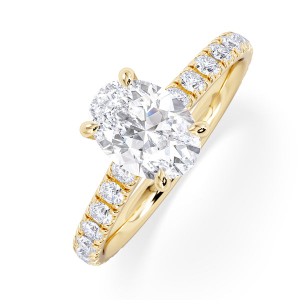 Amora Oval 1.00ct Hidden Halo Diamond Engagement Ring With Side Stones Set in 18K Gold